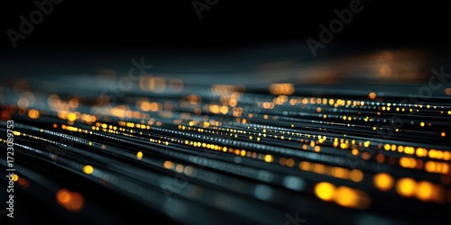 Illuminated Fiber Optic Cables: Abstract view of luminous fiber optic cables, conveying the essence of high-speed data transmission and connectivity in a modern technological landscape.