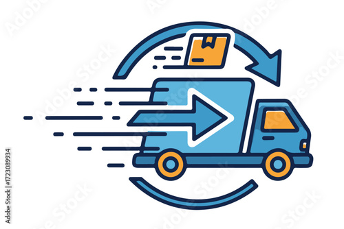 Fast delivery truck icon with motion blur and circular arrow indicating speed and service