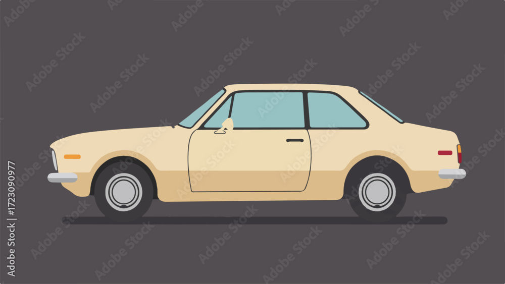 Obraz premium Classic Beige Car Vector Illustration Side View
