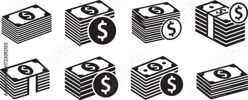 stacks of money and dollar coins