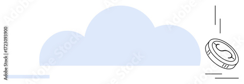 Large cloud graphic paired with a coin featuring a dollar sign, emphasizing cloud storage, digital economy, and financial management. Ideal for technology, savings, investment, fintech, economy