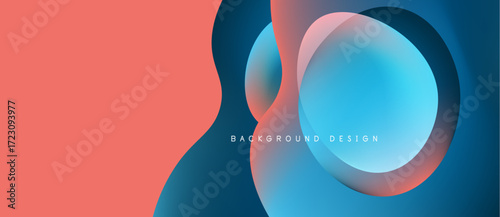 Abstract design features overlapping circles. Coral, blue hues create modern aesthetic. Minimalist composition suits backgrounds, presentations.