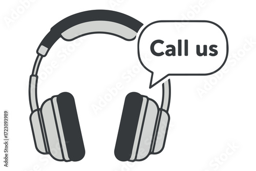 Headphones with a speech bubble saying call us on a Transparent Background