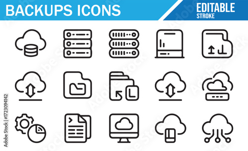 Disaster Recovery Icons – Cloud, RAID, Versioning – Vector Set