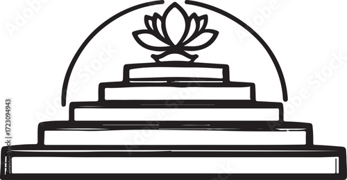Lotus Temple Line Art Logo | Spiritual Lotus Flower with Steps and Dome Minimalist Vector Symbol
