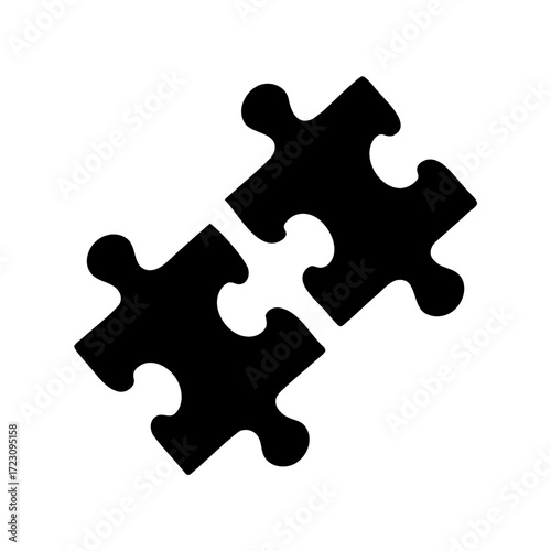 Connected Puzzle Pieces Representing Teamwork, Solution, and Unity, Black Silhouette Isolated