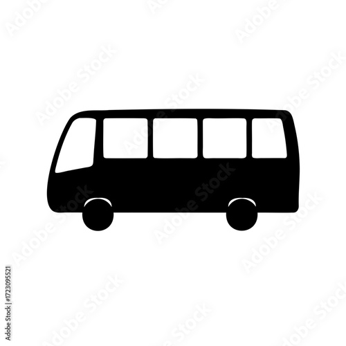 Black silhouette representation of a minibus with simplistic design and two wheels