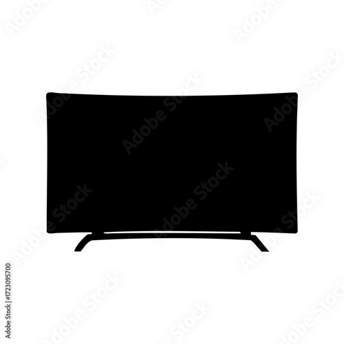 Black silhouette of a modern curved screen television set with stand