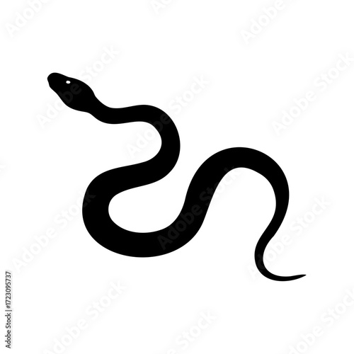 A minimalistic silhouette of a snake slithering on a white background