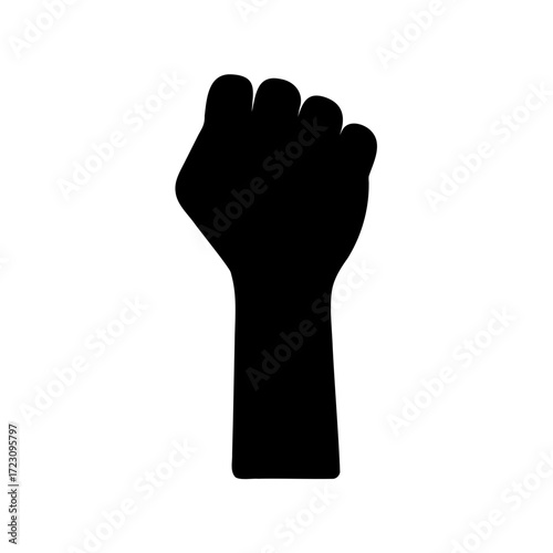 Black Power Fist on White Background Symbolizing Resistance and Solidarity