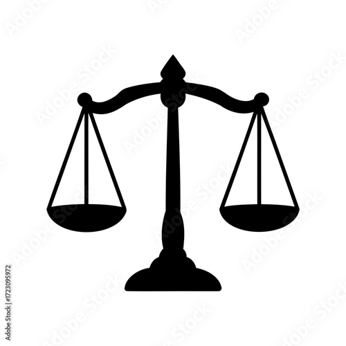 Black and white representation of the scales of justice on white background