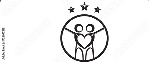 Family Care Icon Vector | Parents and Child Symbol with Stars for Community, Love and Protection