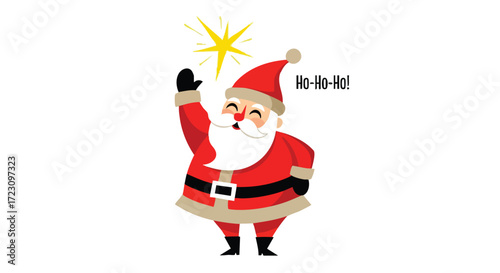 Delightful Santa Claus waving with cheerful "Ho-Ho-Ho!" greeting adds festive charm to your holiday project this season.