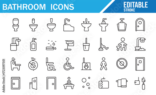 Toilet and Shower Icons – Minimal Outline Vector Set