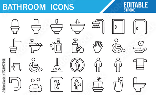Washroom Icons Collection – Hygiene and Cleaning – Line Art