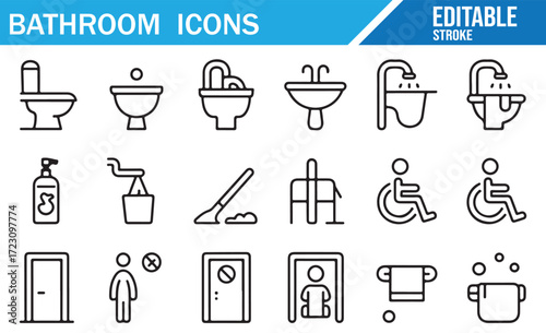Restroom & Hygiene Symbols – Clean Outline Vector Icon Pack