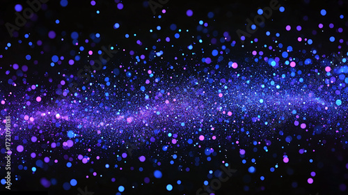Blue purple dots of particle in dark background, Flying glitter