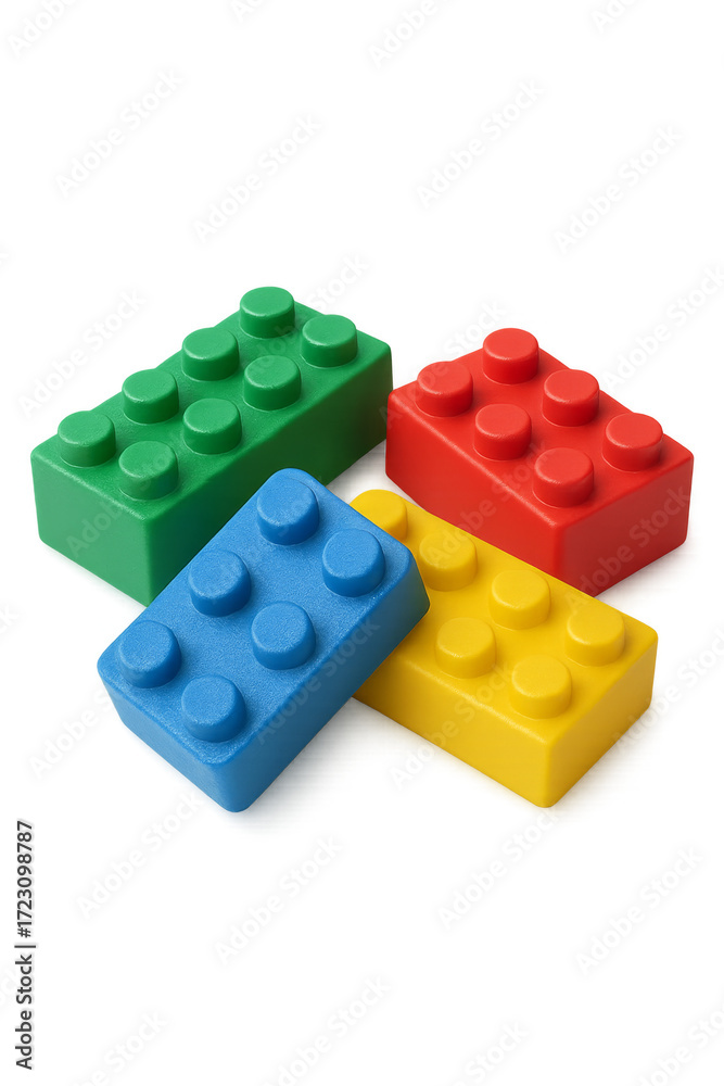 Naklejka premium Colorful plastic building blocks isolated on transparent background