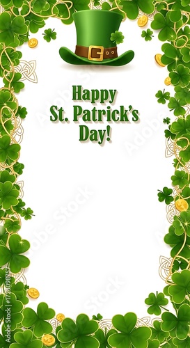 St. Patricks Day Frame with Shamrocks and Hat.