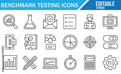 Data Dashboard Icons – Charts, Calculator, Gear – Line Art