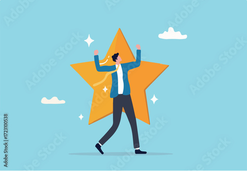 Star employee, success leader or confidence, high performance staff or achievement, evaluation or award winning, quality concept, confidence businessman with excellent golden star.