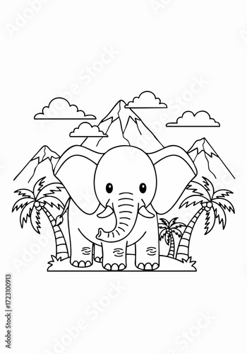 Cute Cartoon Elephant Coloring Page for Kids.