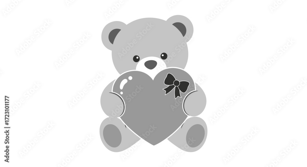 Obraz premium Caring teddy bear holding a heart-shaped gift with a bow, perfect for Valentine's Day, expressing love and affection