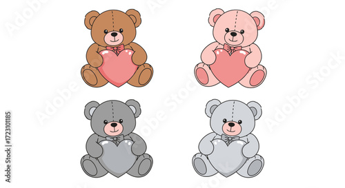Cute teddy bears holding hearts, perfect for Valentine's Day, expressing love and affection in a sweet design