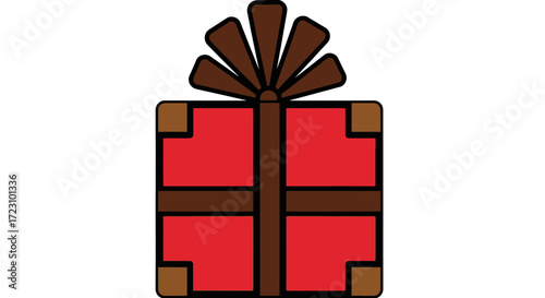 Festive gift box with red wrapping and a stylish brown bow, perfect for holiday promotions and celebratory events