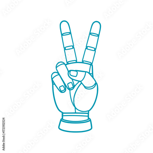 Futuristic robotic hand showing peace sign illustration for tech and innovative designs