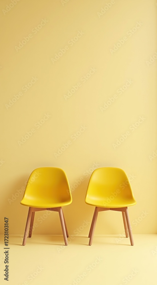 Obraz premium Two yellow chairs sitting next to each other in a room hiring job
