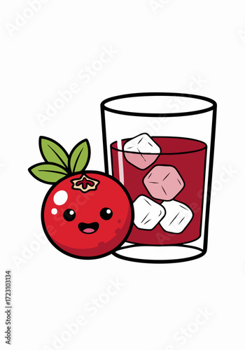 Cranberry Juice with Cute Cartoon Cranberry.