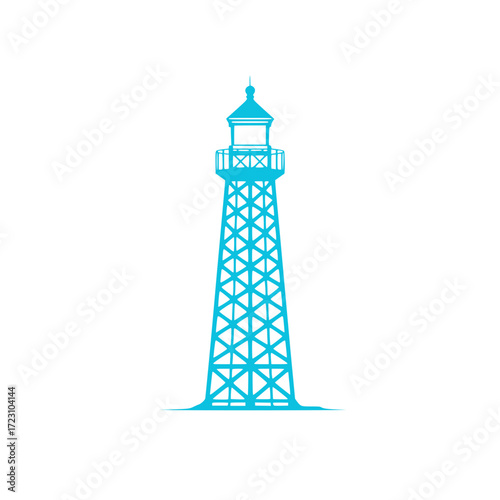 Striking light blue lighthouse beacon, standing tall as a symbol of guidance and coastal navigation