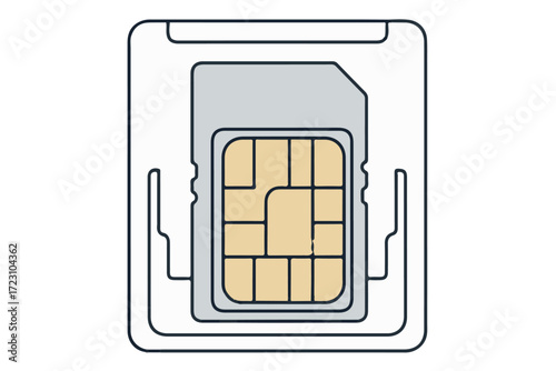Sim card inserted into its larger holder, isolated on Transparent Background