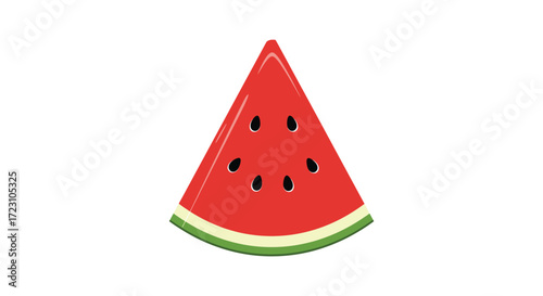 A vibrant red watermelon slice with black seeds flat design silhouette