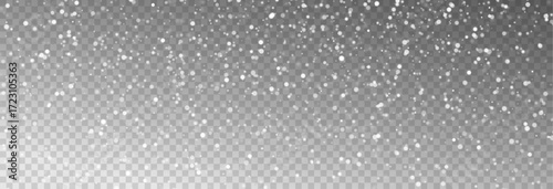 Christmas background with small falling snowflakes. Snow storm effect, blurred, cold wind with snow png. Holiday powder snow for cards, invitations, banners, advertising.