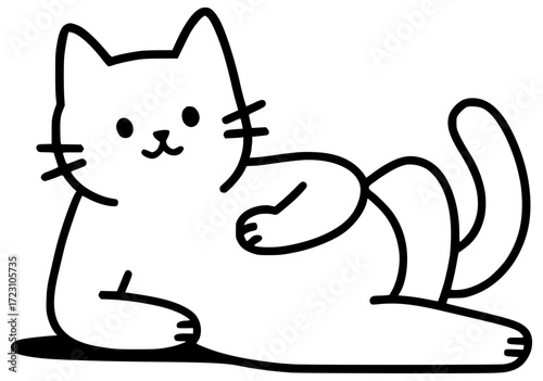 A cute cat lying on its side with fat on its belly