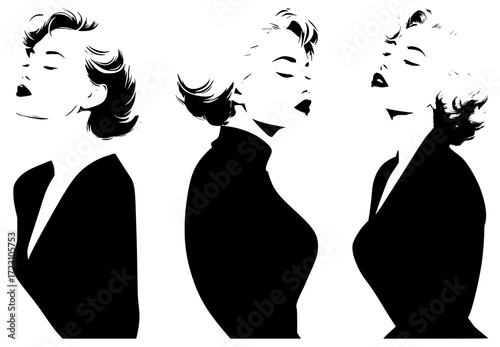Illustration of a woman's silhouette with full lips in a glamorous set
