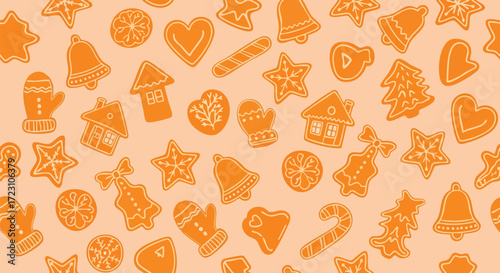 Festive Christmas gingerbread cookies pattern for cheerful holiday projects or winter baking promotions, creating warmth and delicious memories!