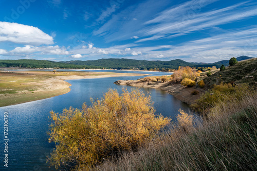 Spezzano della Sila, Cosenza district, view of Lake Cecita with autumn colors, Sila National Park, Calabria, Italy
