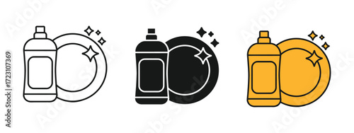 Dish soap and a clean plate icon vector. Household Cleaning Products and a Tidy Kitchen Lifestyle symbol. vector illustration.