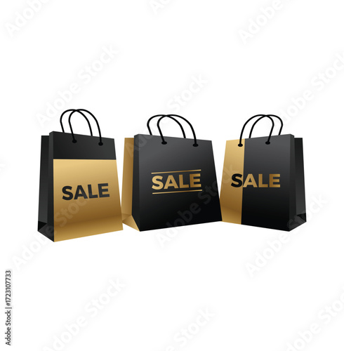 Luxury Sale Bag Mockup For Retail Promotions ,Black & Gold SALE Shopping Bags illustration