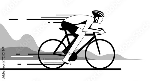 Dynamic cycling illustration showcasing speed and endurance with cyclist silhouette against