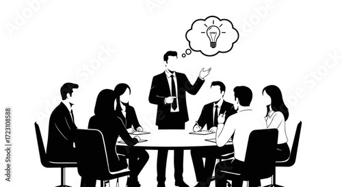 Brainstorming meeting with colleagues to generate innovative ideas for company strategy