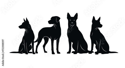Silhouette Collection: Four Dogs in Different Poses Against a White Background