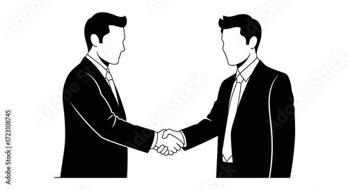 Monochrome handshake illustration symbolizing business agreement and cooperation design concept
