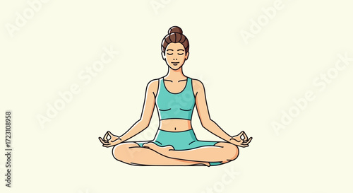 Illustration of a woman practicing yoga in lotus position for mental and physical well-being