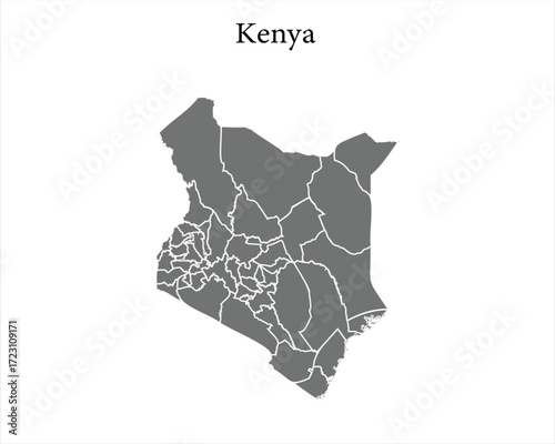 Kenya administrative map grey background
