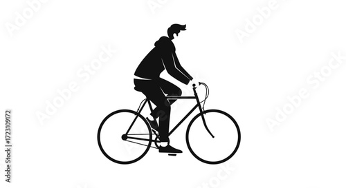 Silhouette of a cyclist riding a bicycle on a white background for cycling themes concept and