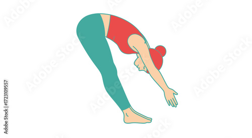Illustration of a woman performing standing forward bend yoga pose on white background